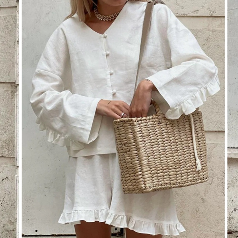 Pure Cotton Ruffle Decor Shorts Set